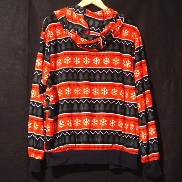 Festive Fun Fleece Winter Holiday Pattern Jacket with Hood Men’s Size M/L - Picture 6 of 6